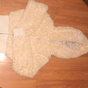 White sherpa zip up with hood.